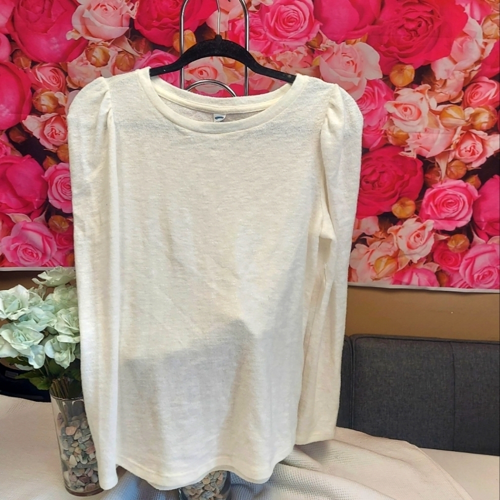 Old Navy Size Small Off White Long Sleeve with Ruffled Raised shoulders